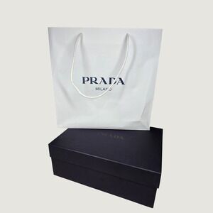 Prada Milano Large Navy Blue Luxury Storage Gift Box and White Shopping Bag Set